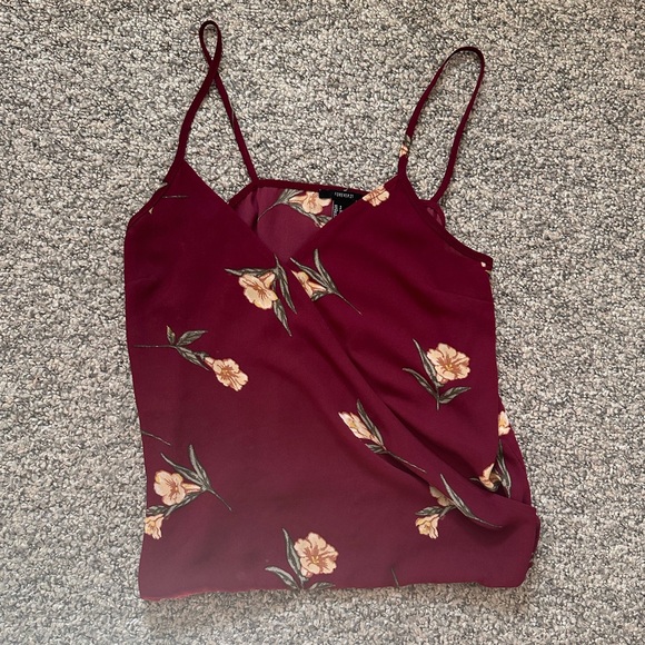 Forever 21 dark red floral spaghetti strap top - Picture 12 of 13